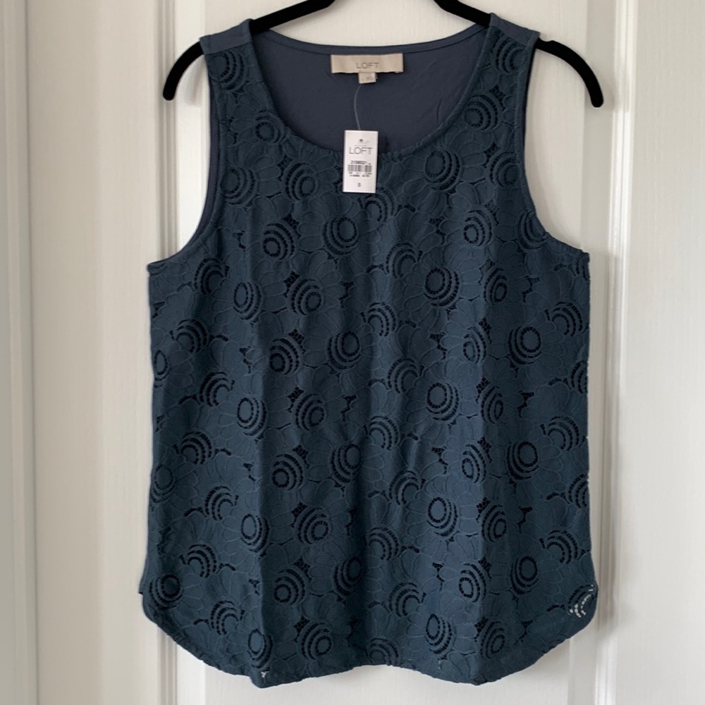 NWT LOFT Blue Floral Print Sleeveless Top Size S